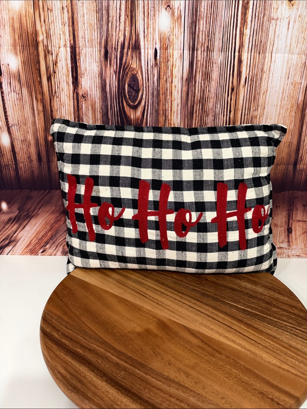 Buffalo Check 'Ho Ho Ho' Holiday Pillow - Red on Black & White
